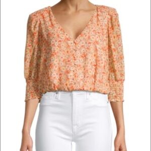 Lush Saks Fifth Ave orange & yellow floral crop blouse S